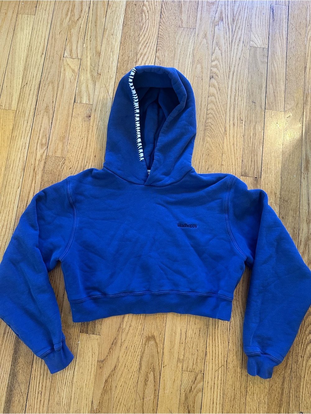 Women’s Mad Happy cropped royal blue hoodie size small